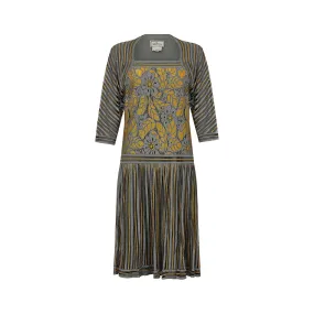 1970s Janice Wainwright Grey and Gold Flapper Style Dress