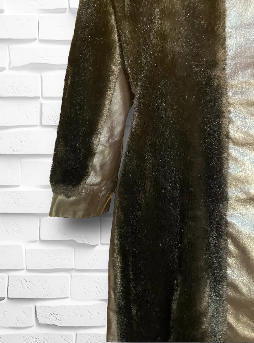 1970’s Vintage Faux Bear Fur & Genuine Leather Long Trench Coat Made in UK