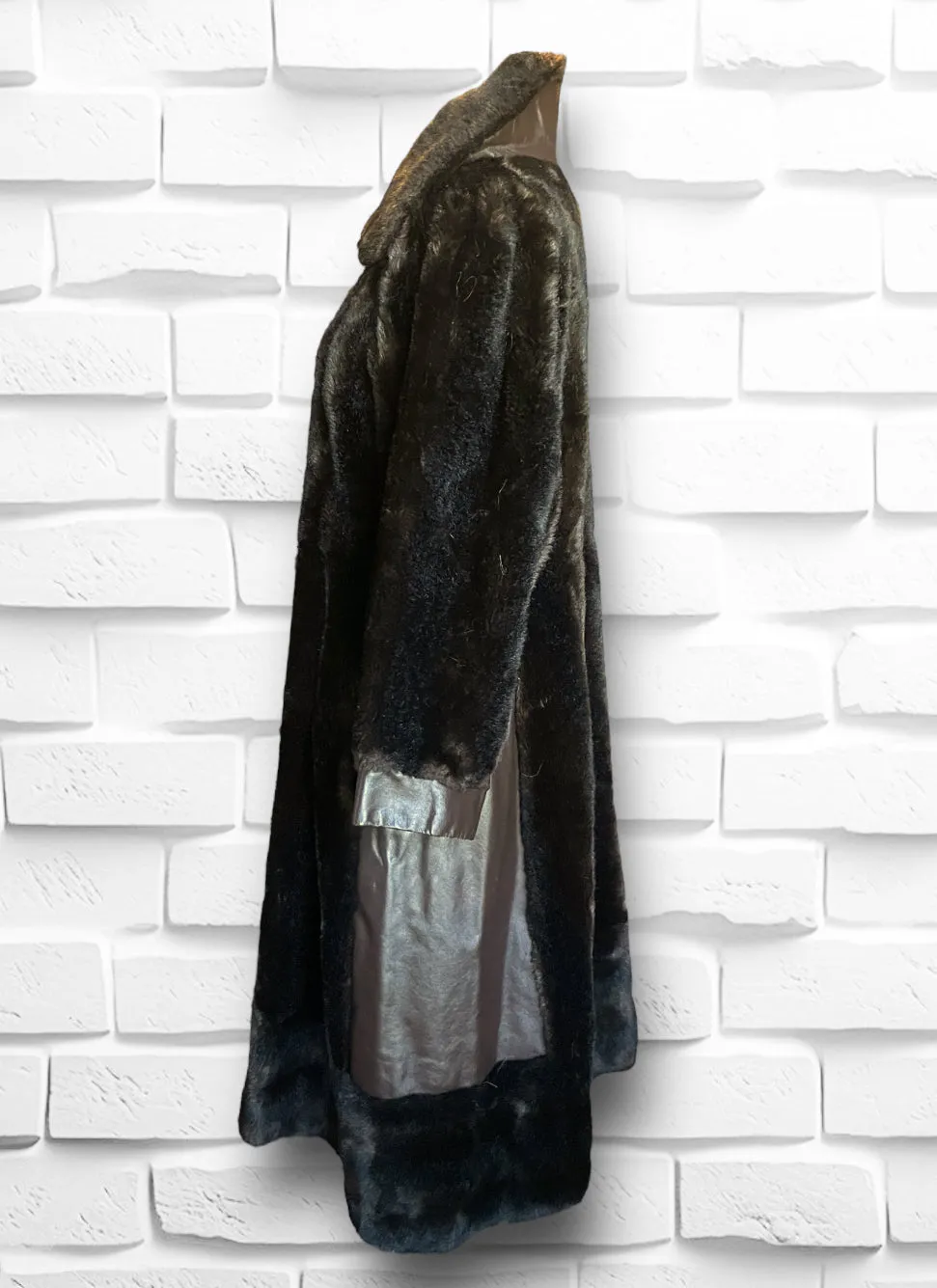 1970’s Vintage Faux Bear Fur & Genuine Leather Long Trench Coat Made in UK