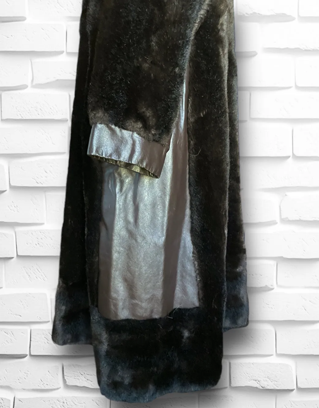 1970’s Vintage Faux Bear Fur & Genuine Leather Long Trench Coat Made in UK