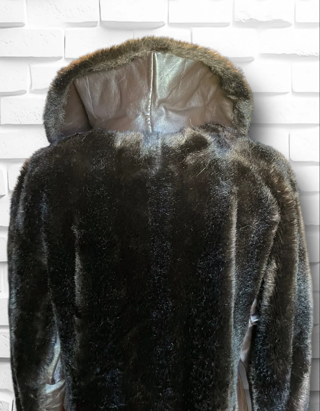 1970’s Vintage Faux Bear Fur & Genuine Leather Long Trench Coat Made in UK