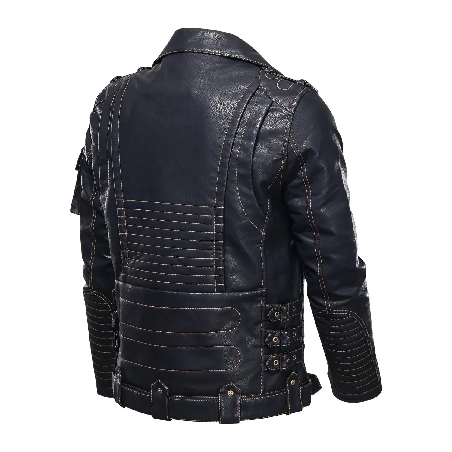 2024 Men's Multi-Pocket PU Leather Motorcycle Jacket - Hardman Style with Flip Collar for Spring & Autumn Wear