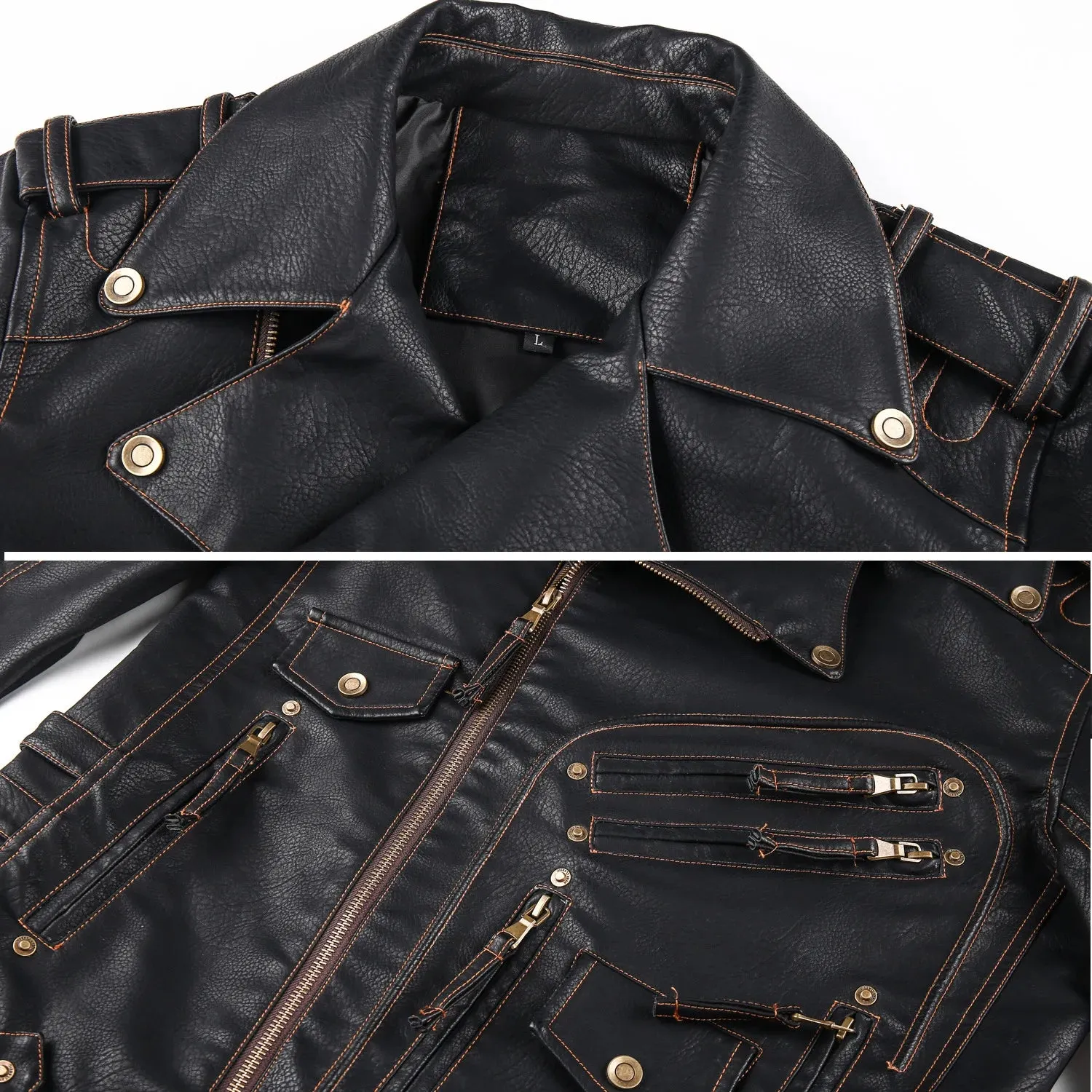 2024 Men's Multi-Pocket PU Leather Motorcycle Jacket - Hardman Style with Flip Collar for Spring & Autumn Wear