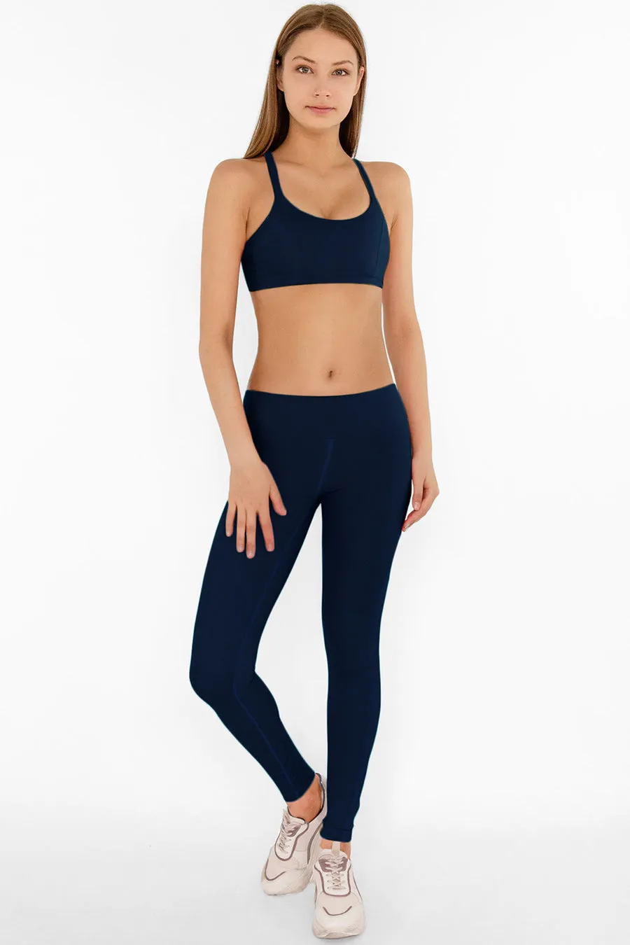 4 for $54 - Navy Blue Cassi Side Pockets Workout Leggings Yoga Pants - Women