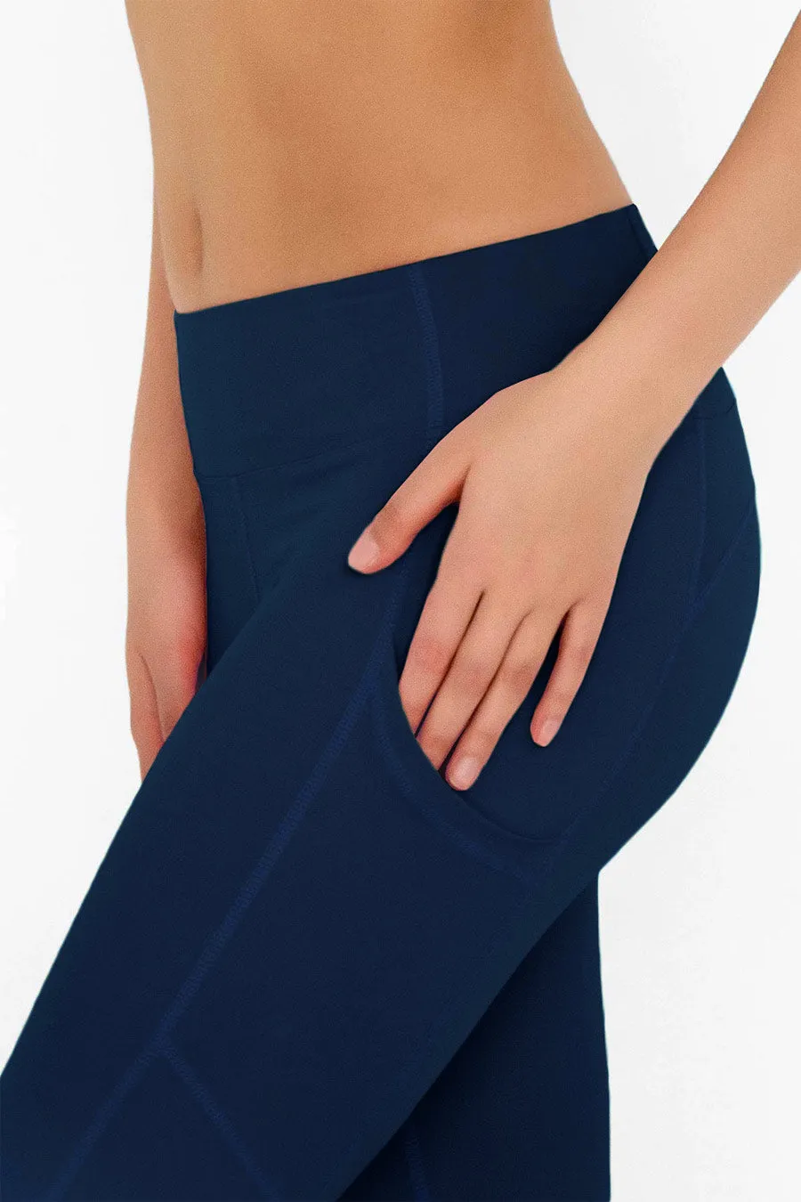 4 for $54 - Navy Blue Cassi Side Pockets Workout Leggings Yoga Pants - Women