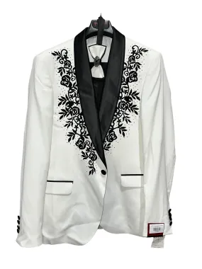 4pc Embroider Design Tuxedo | White/Black