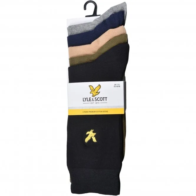 5-Pack Golden Eagle Logo Socks, Black/Olive/Beige/Navy/Grey