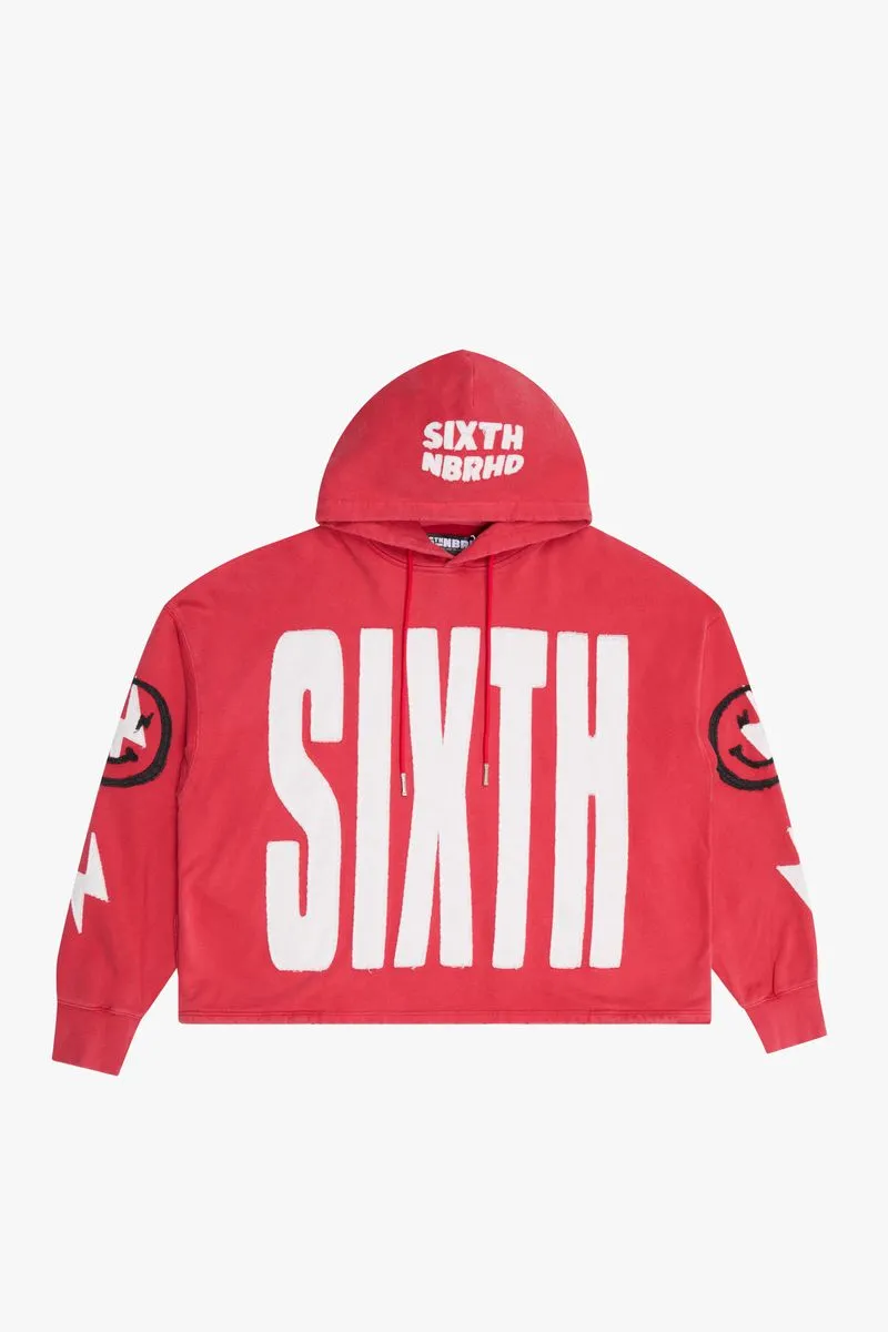 6TH NBRHD "PATCHES" CROPPED PULLOVER 6TH-F3301-RED