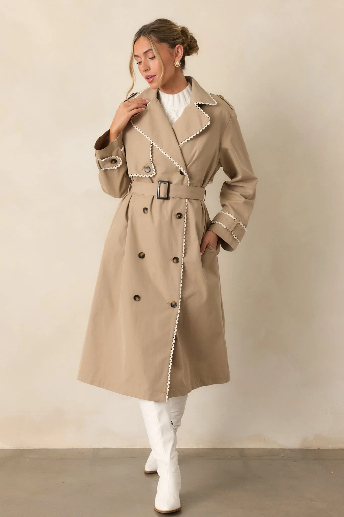 A Crazy Idea Taupe RicRac Trench Coat