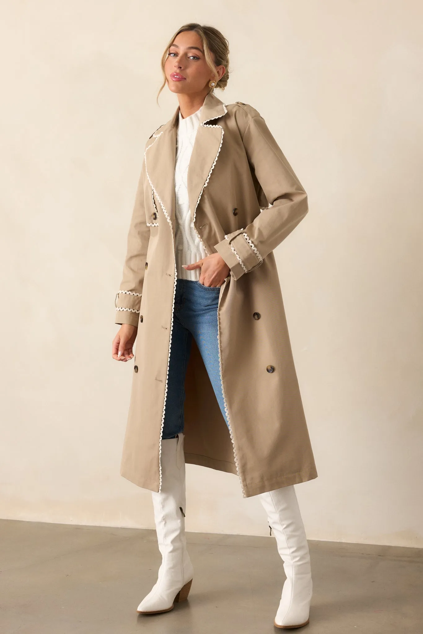 A Crazy Idea Taupe RicRac Trench Coat