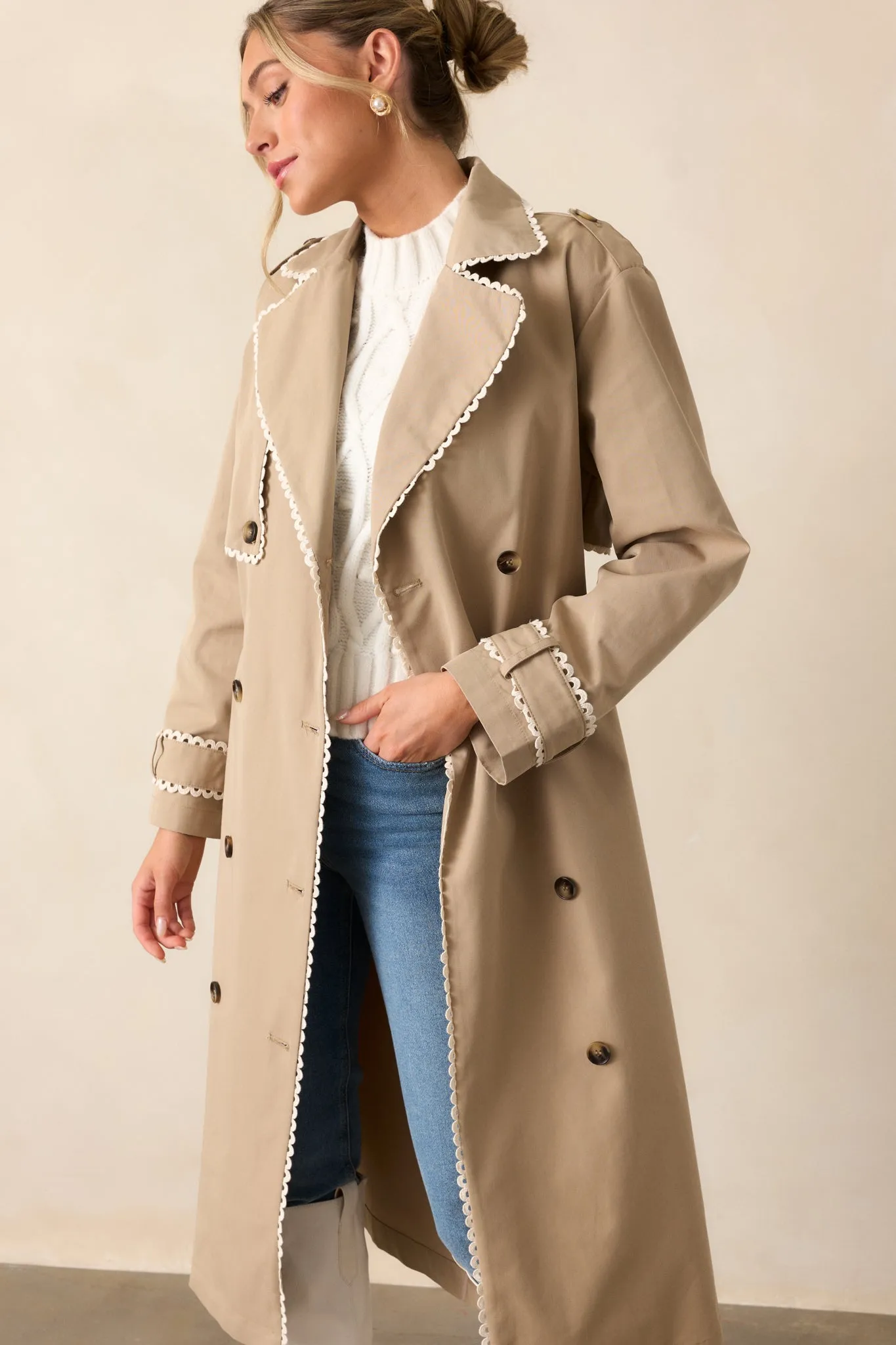 A Crazy Idea Taupe RicRac Trench Coat