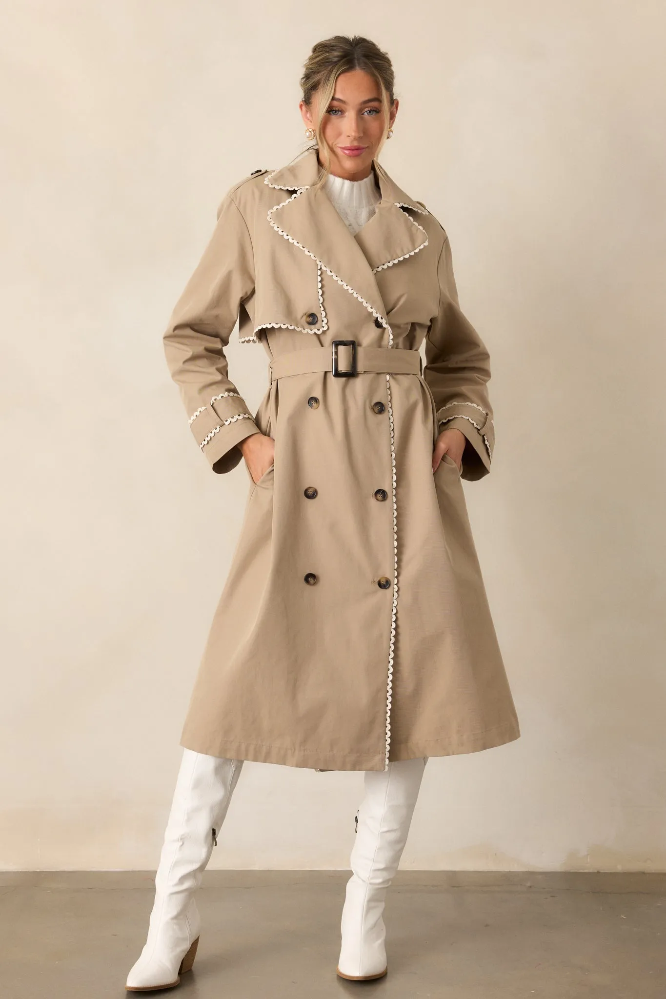 A Crazy Idea Taupe RicRac Trench Coat