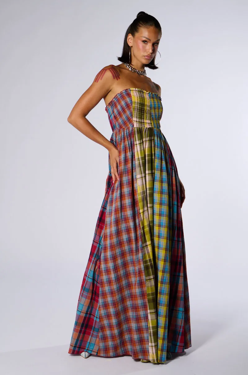 ALL DIFFERENT PLAIDS MAXI DRESS