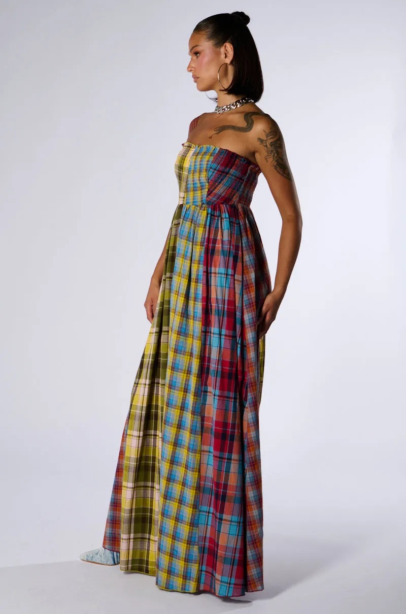 ALL DIFFERENT PLAIDS MAXI DRESS