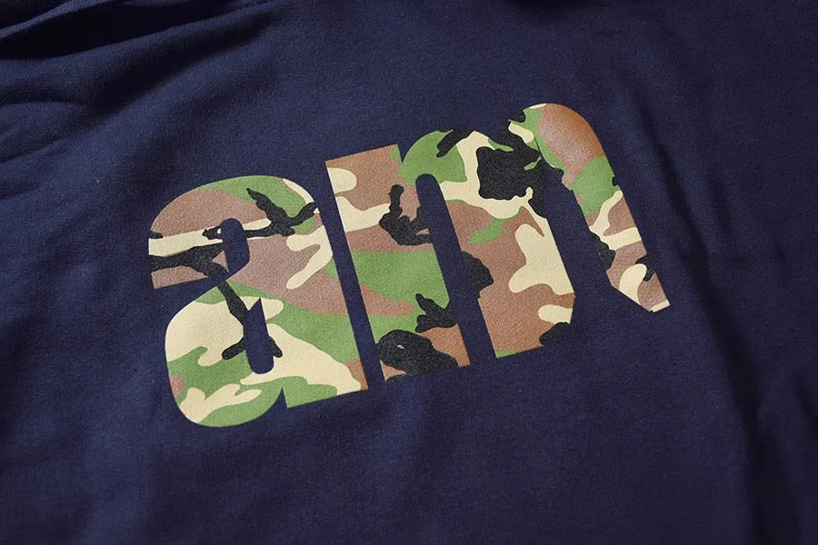 AM Aftermidnight NYC Woodland Camo AM Logo Pullover Hoodie Navy