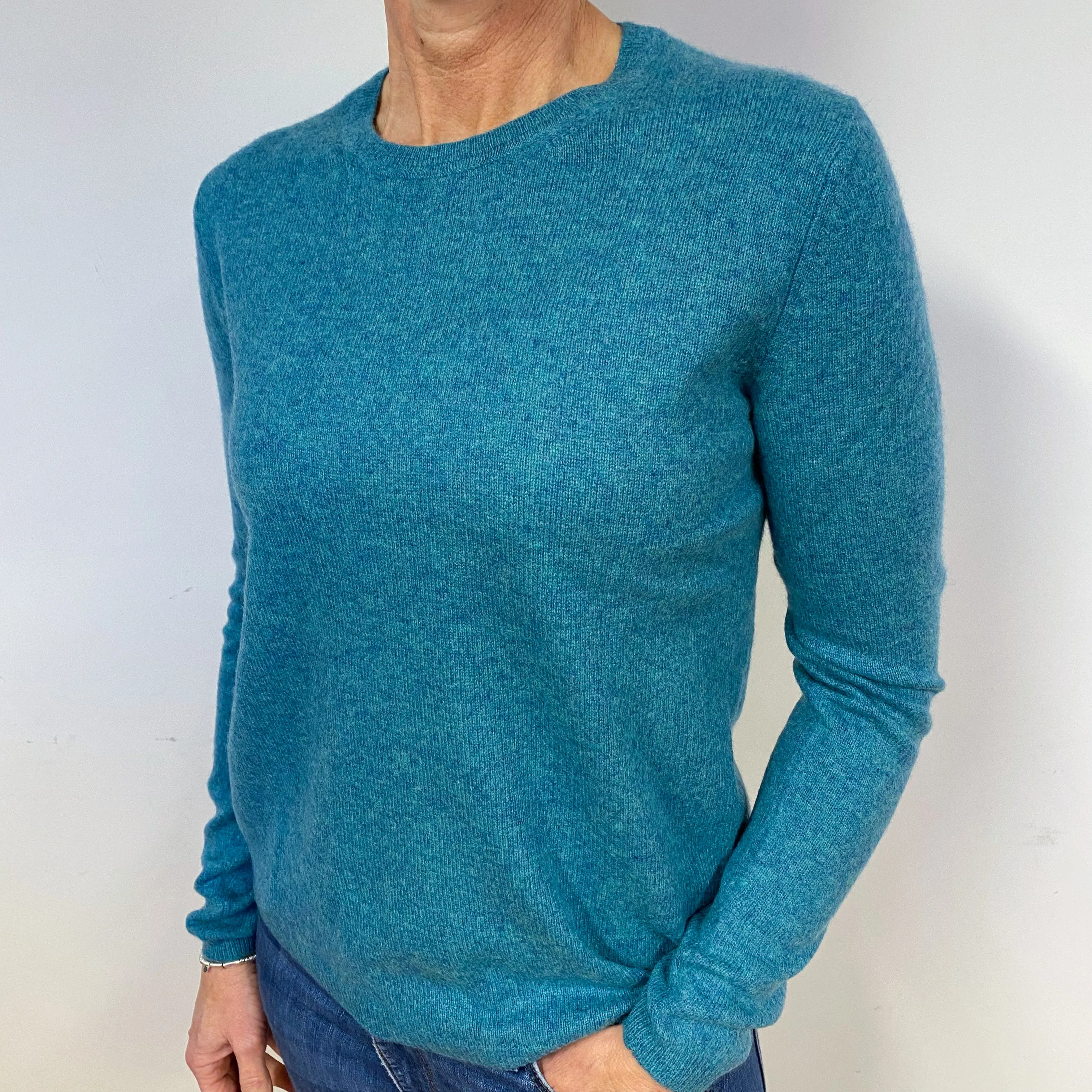 Aqua Green Cashmere Crew Neck Jumper Medium