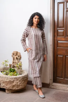 Bahaar Beige Slub Cotton Kurta Set