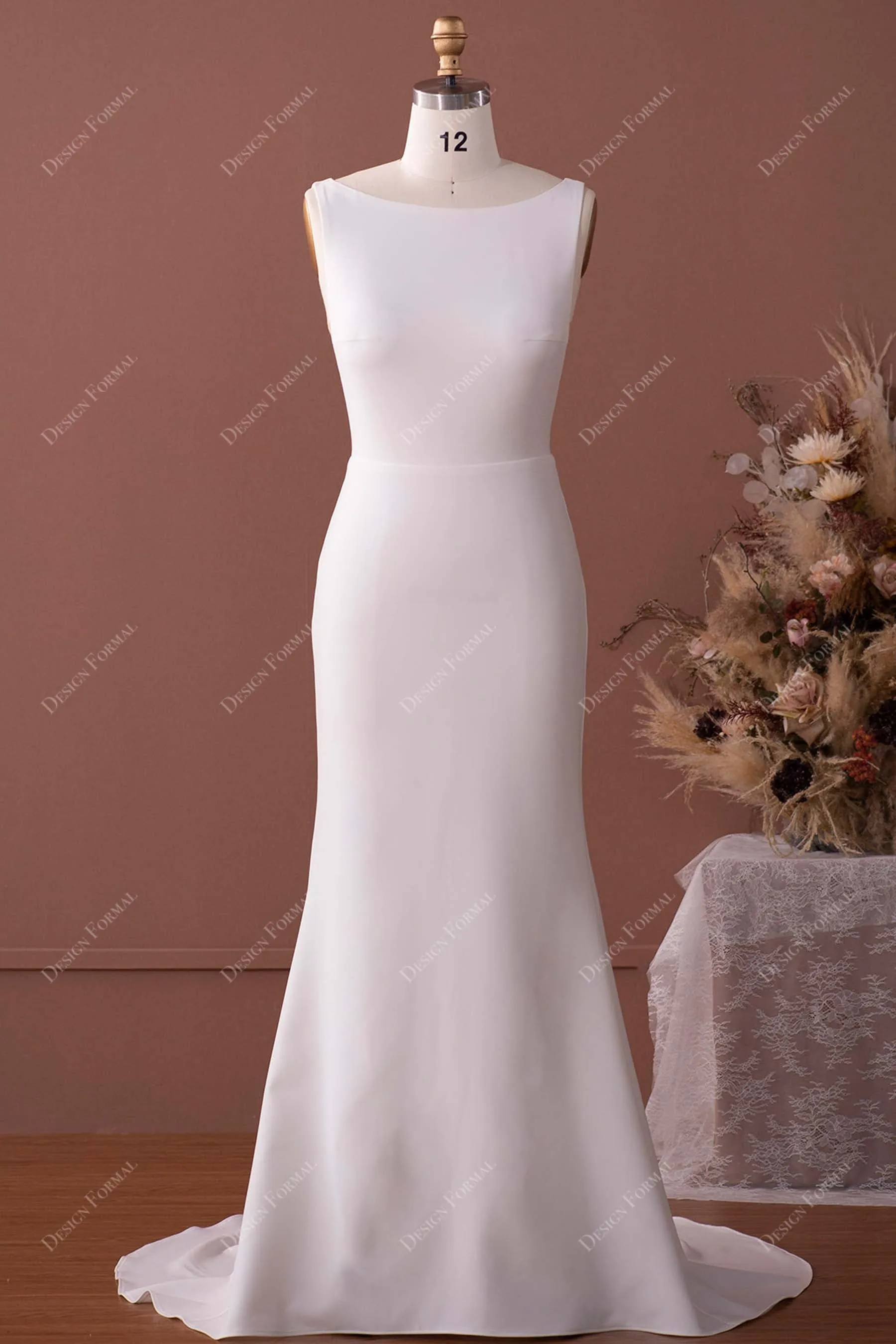 Bateau Neck Crepe Mermaid Simple Wedding Dress