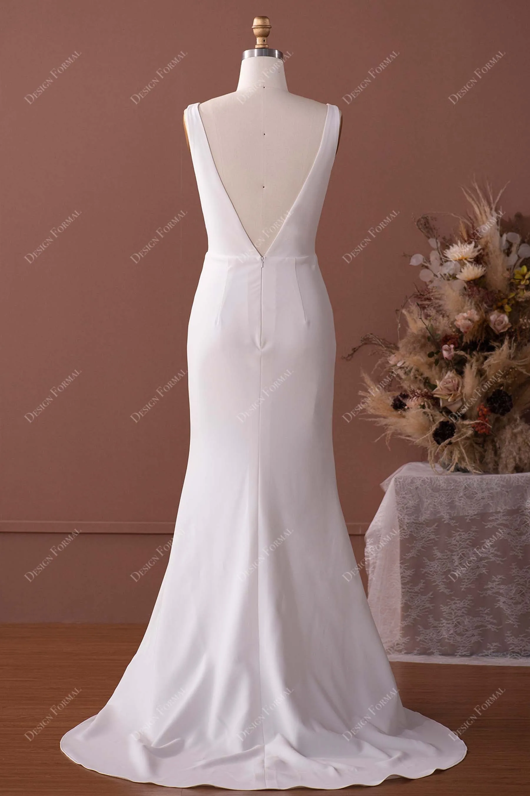 Bateau Neck Crepe Mermaid Simple Wedding Dress