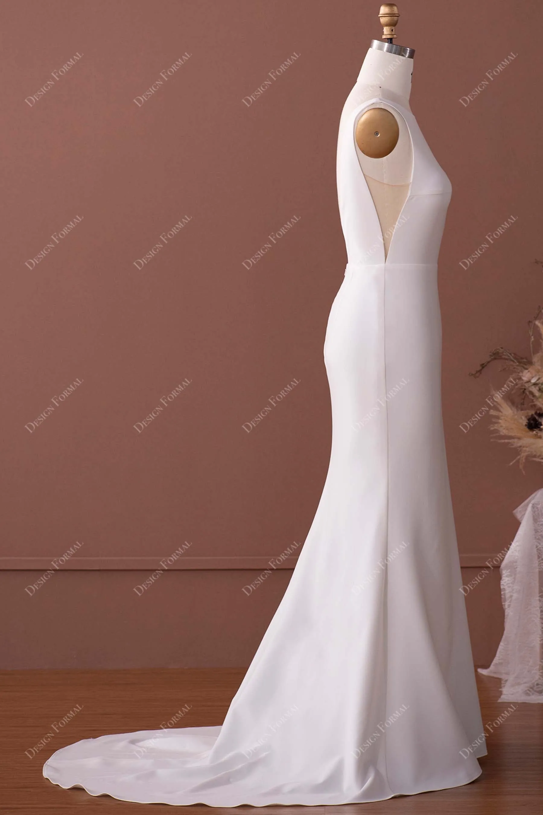 Bateau Neck Crepe Mermaid Simple Wedding Dress