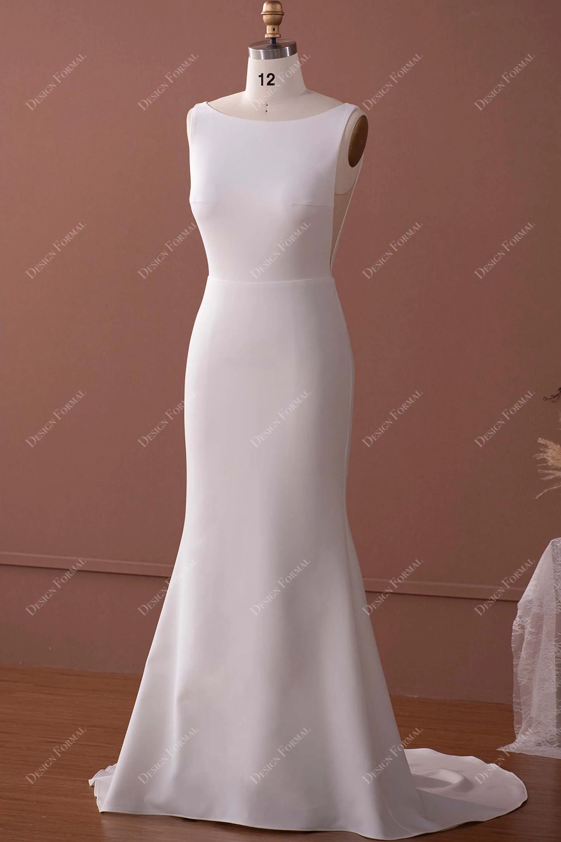 Bateau Neck Crepe Mermaid Simple Wedding Dress