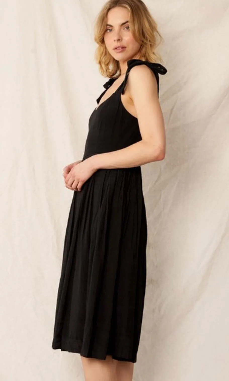 Beckham Black Shoulder Tie Pleated Wide Leg Jumpsuit