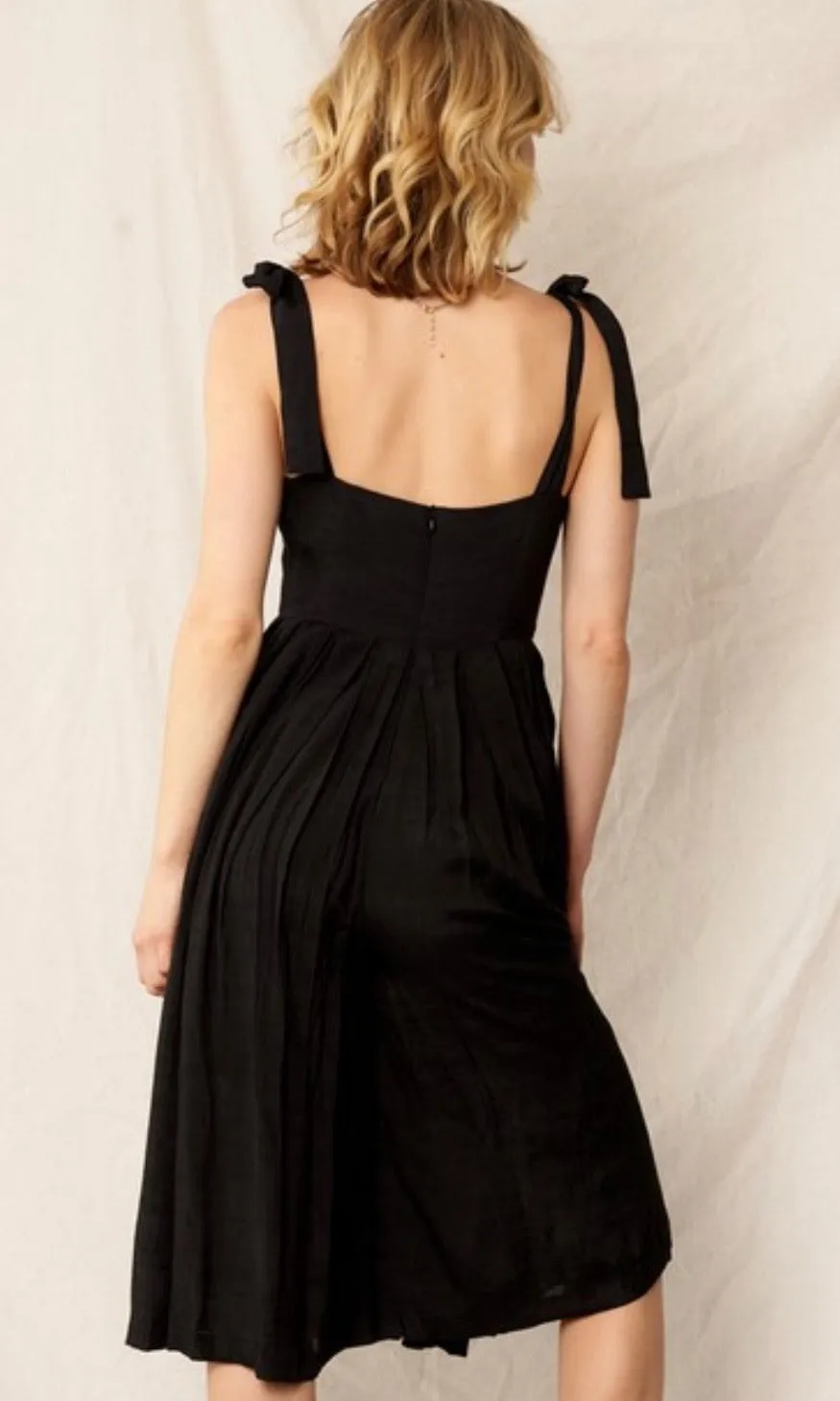 Beckham Black Shoulder Tie Pleated Wide Leg Jumpsuit