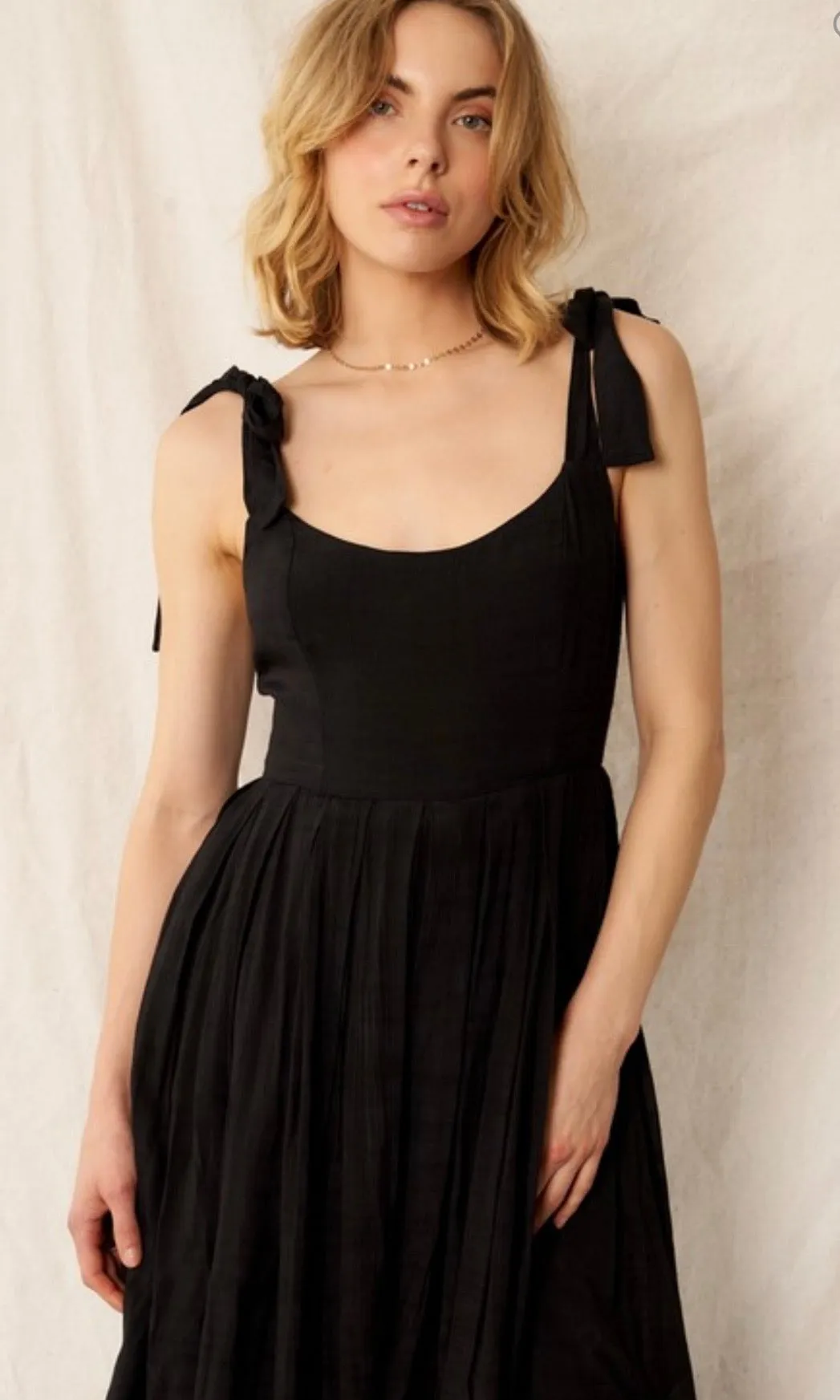 Beckham Black Shoulder Tie Pleated Wide Leg Jumpsuit