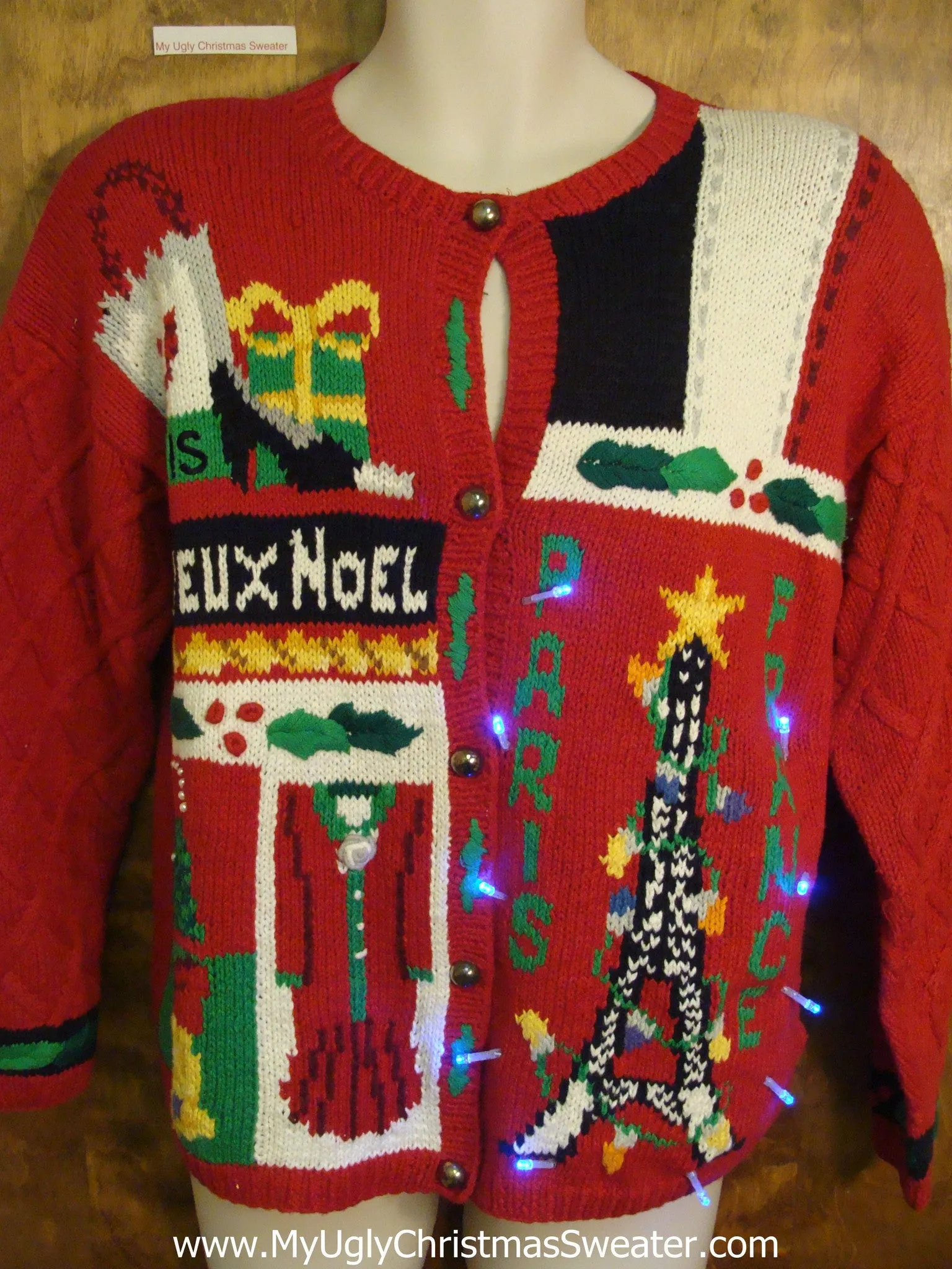 Best 80s Paris France French Light Up Ugly Christmas Jumper