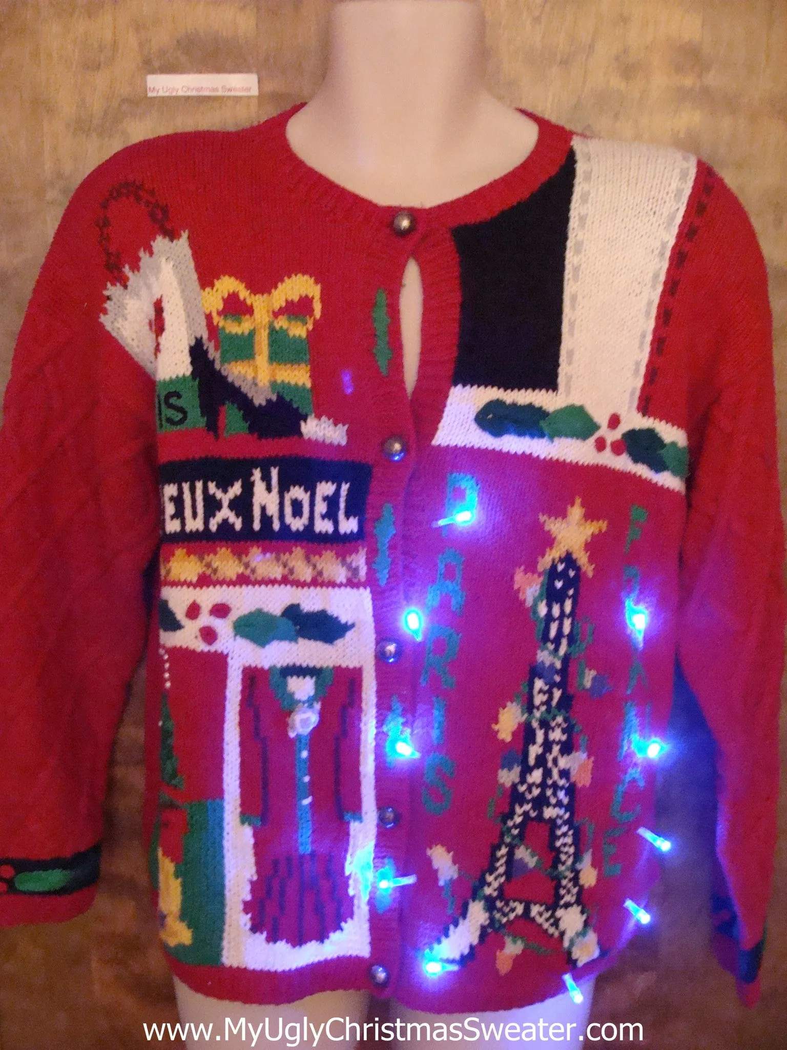 Best 80s Paris France French Light Up Ugly Christmas Jumper