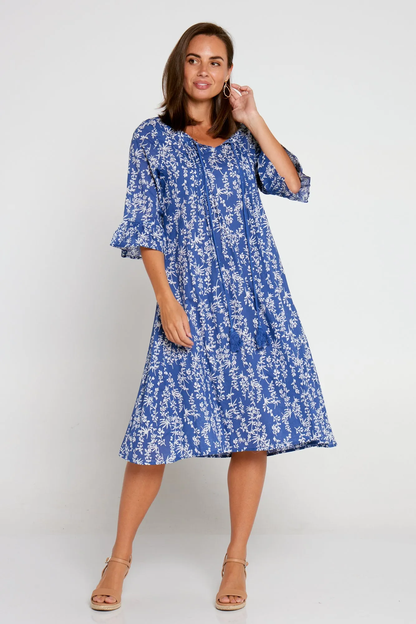 Bethany Cotton Dress - Blue Floral