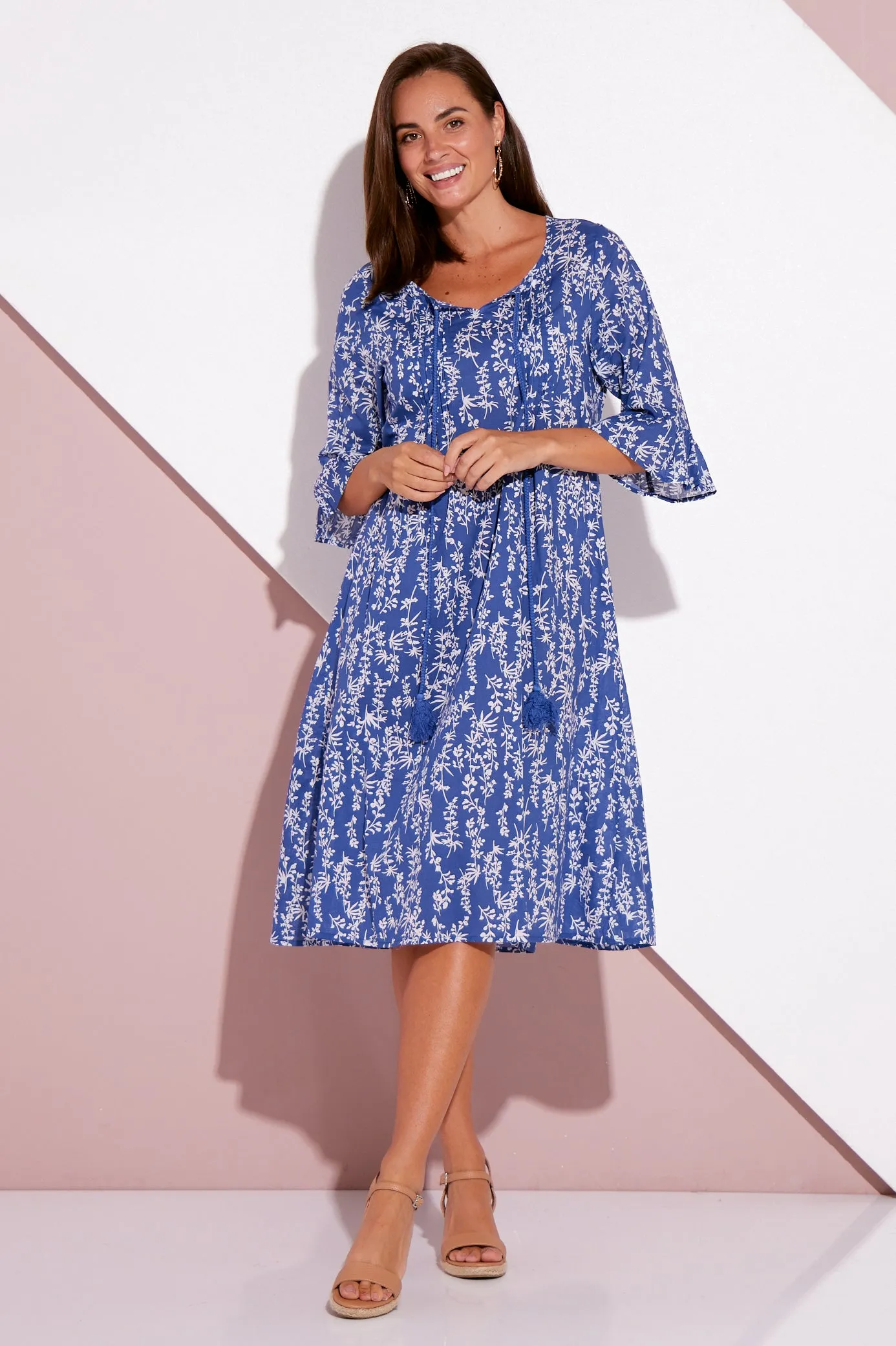 Bethany Cotton Dress - Blue Floral