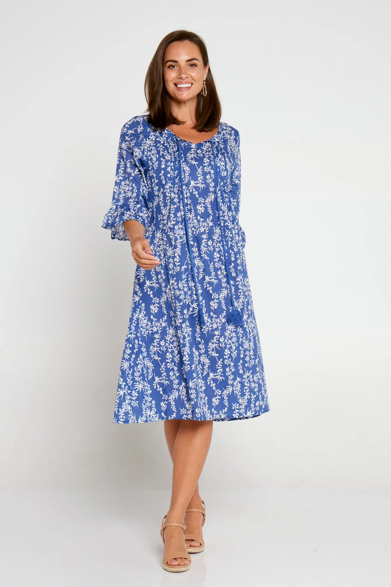 Bethany Cotton Dress - Blue Floral