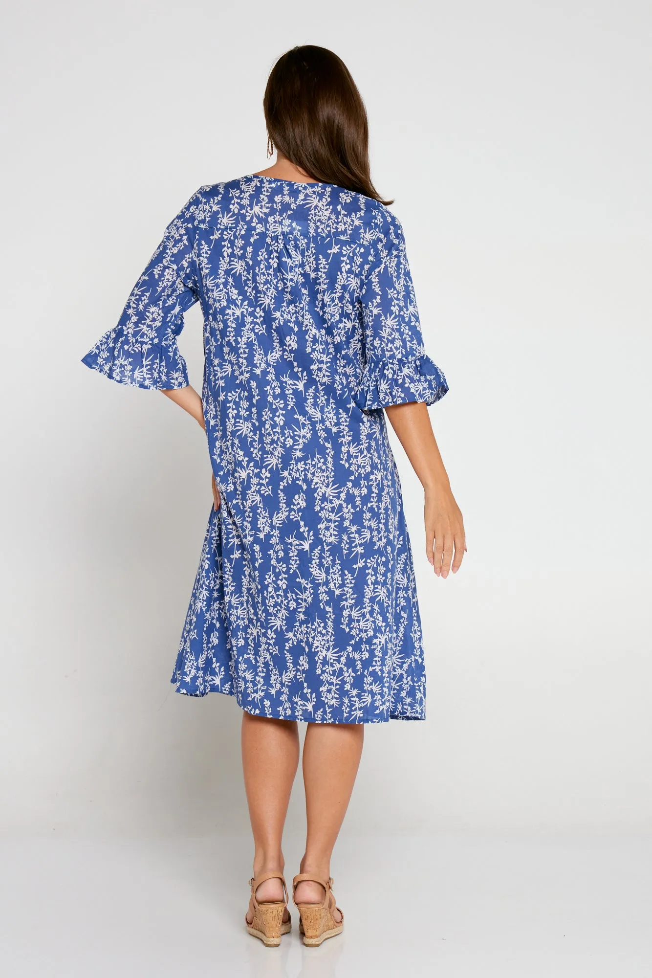 Bethany Cotton Dress - Blue Floral