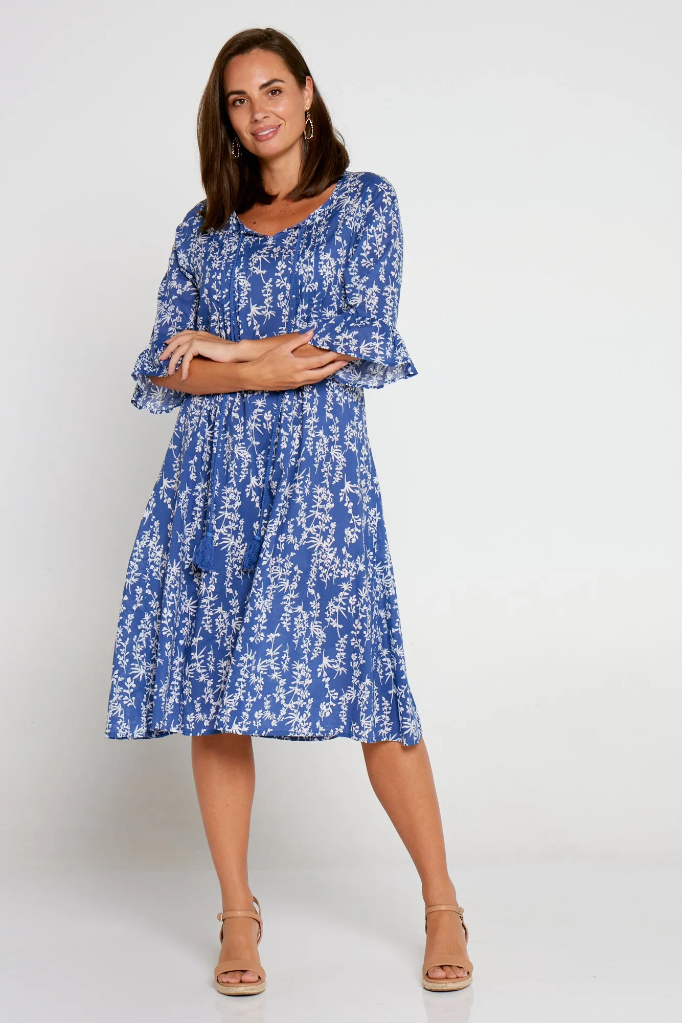 Bethany Cotton Dress - Blue Floral