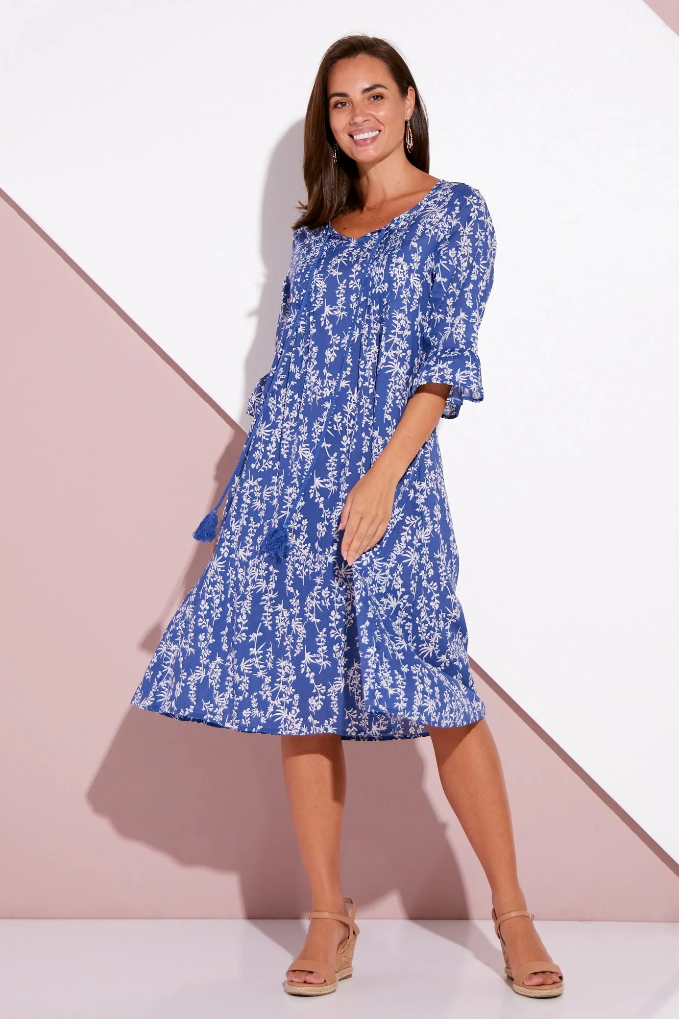 Bethany Cotton Dress - Blue Floral