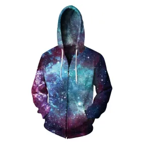 BFJmz Resplendent Starry Sky Galaxy 3D Printing Coat  Zipper Coat Leisure Sports Sweater Autumn And Winter