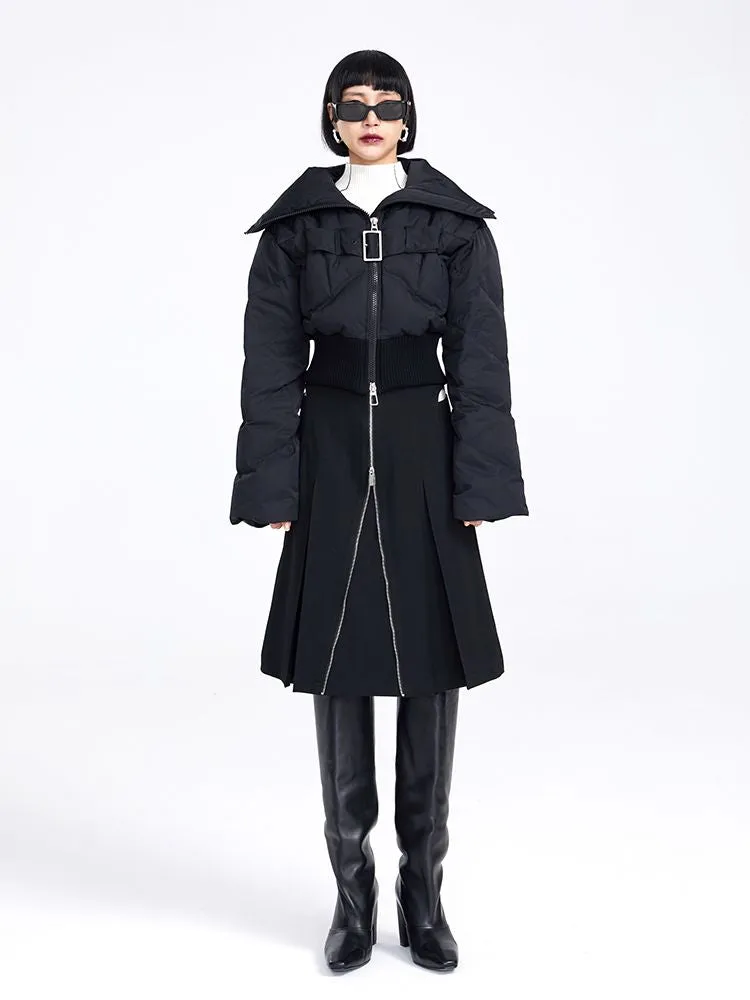 Big-collar Cropped Quilting Nichi Down-Jacket