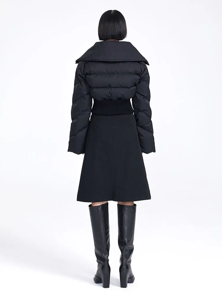 Big-collar Cropped Quilting Nichi Down-Jacket