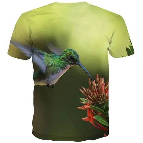 Bird T-shirt Men Animal Shirt Print Flower Tshirts Casual Green Tshirts Cool Street T shirts Funny Short Sleeve Fashion Unisex