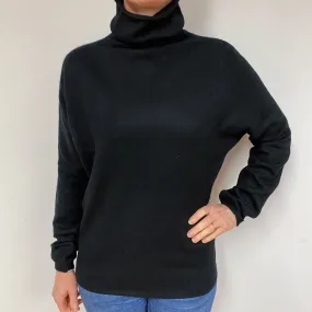 Black Batwing Cashmere Polo Neck Jumper Medium