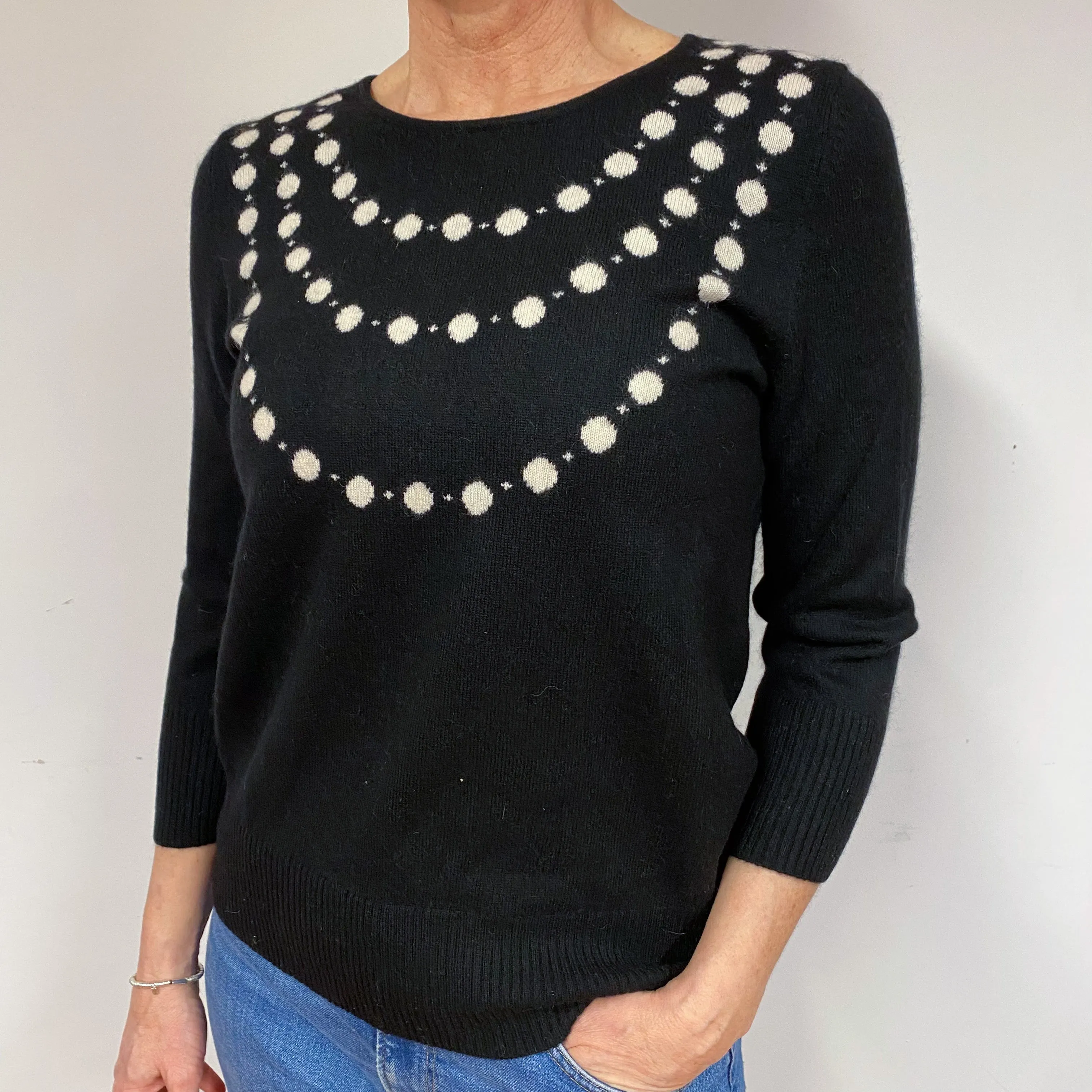 Black Bead Design Cashmere Crew Neck Jumper Medium