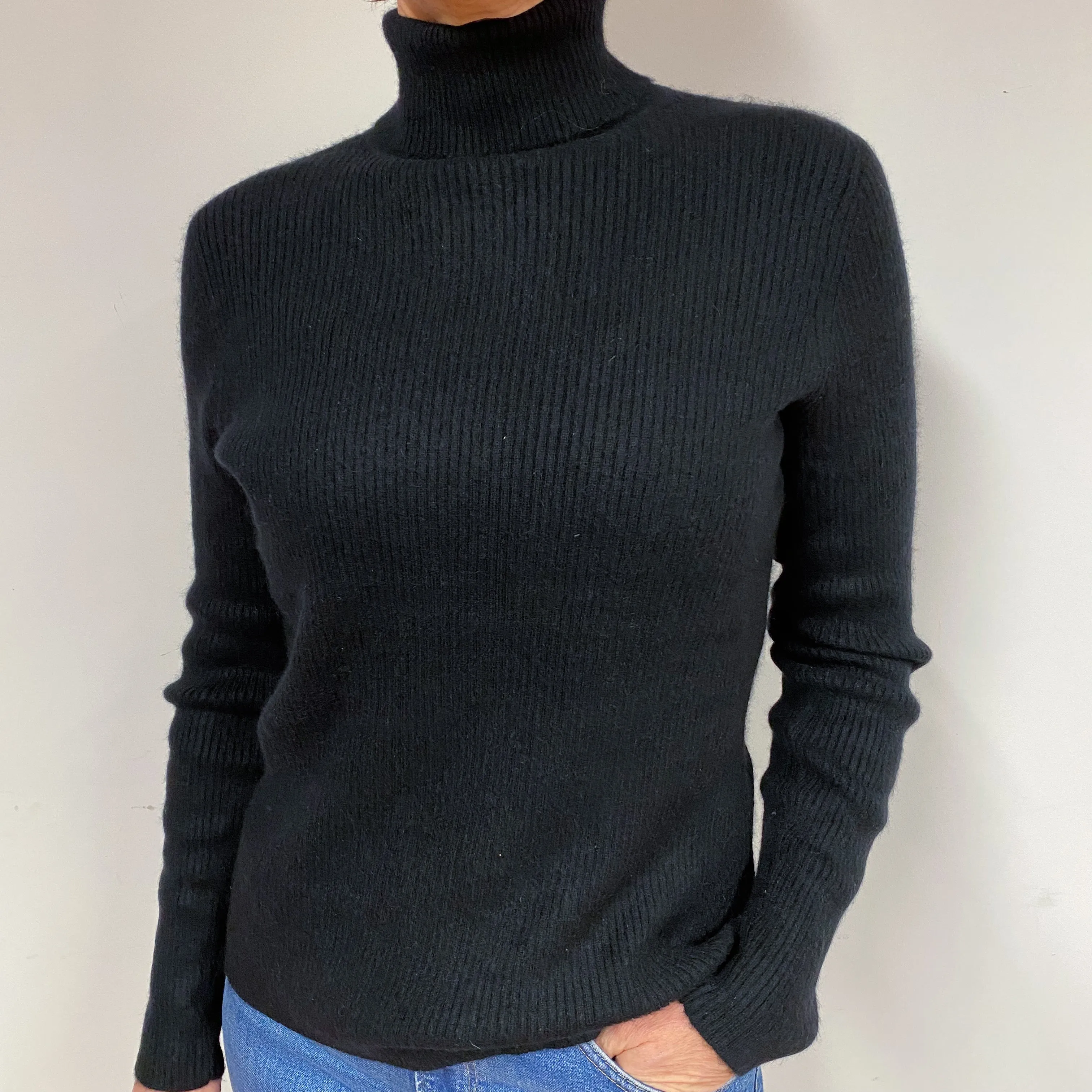 Black Cashmere Polo Neck Jumper Medium