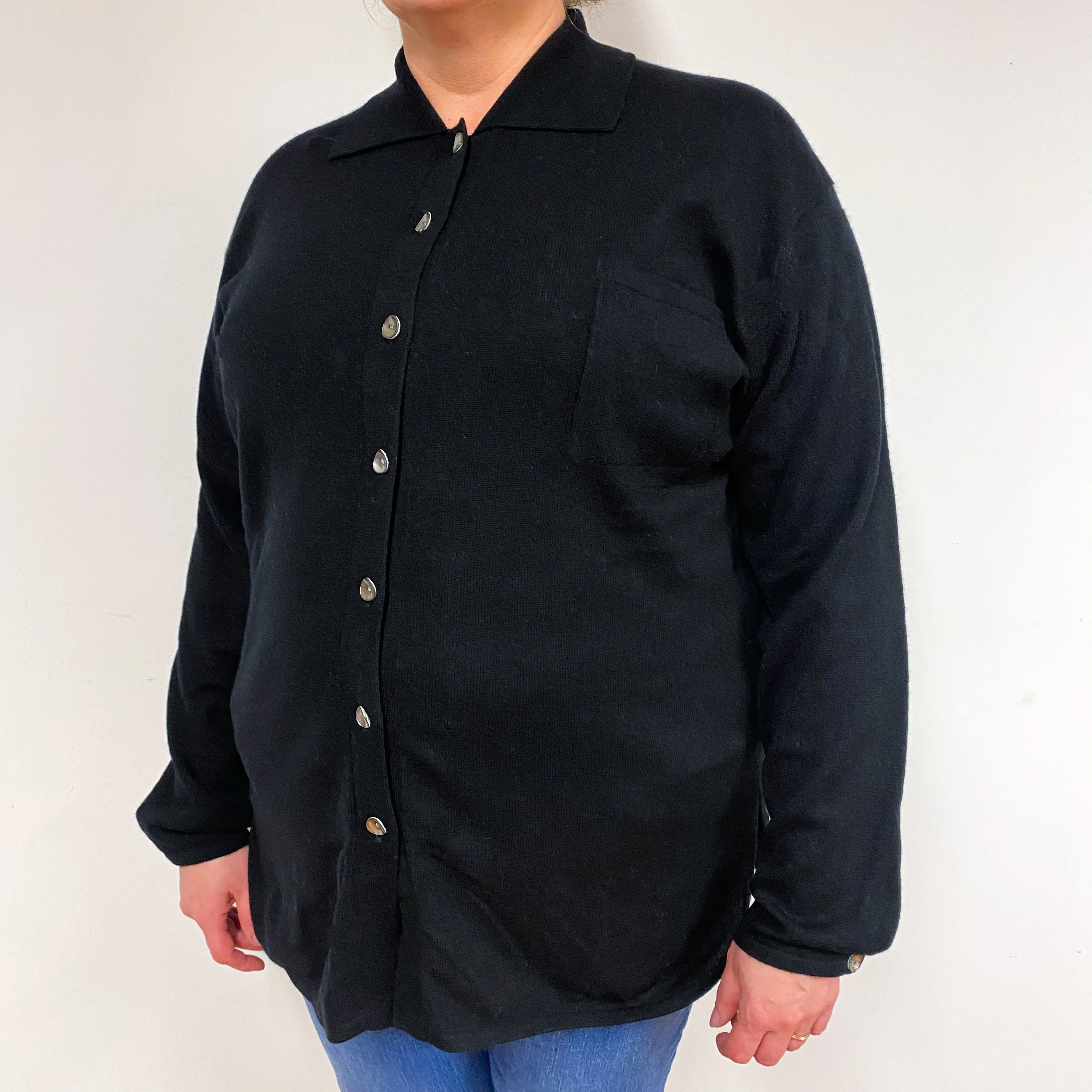 Black Cashmere Shirt Style Cardigan Extra Extra Large