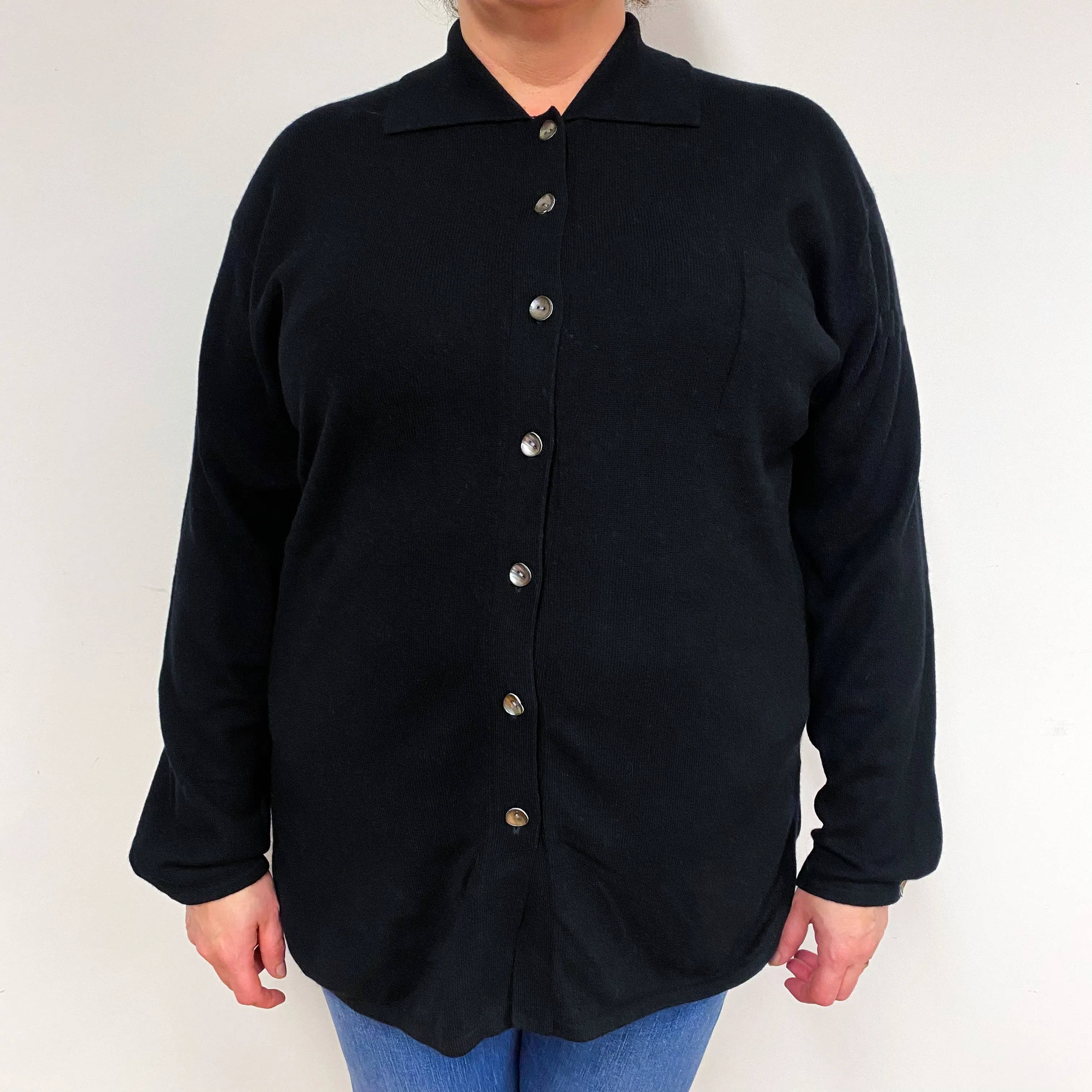 Black Cashmere Shirt Style Cardigan Extra Extra Large