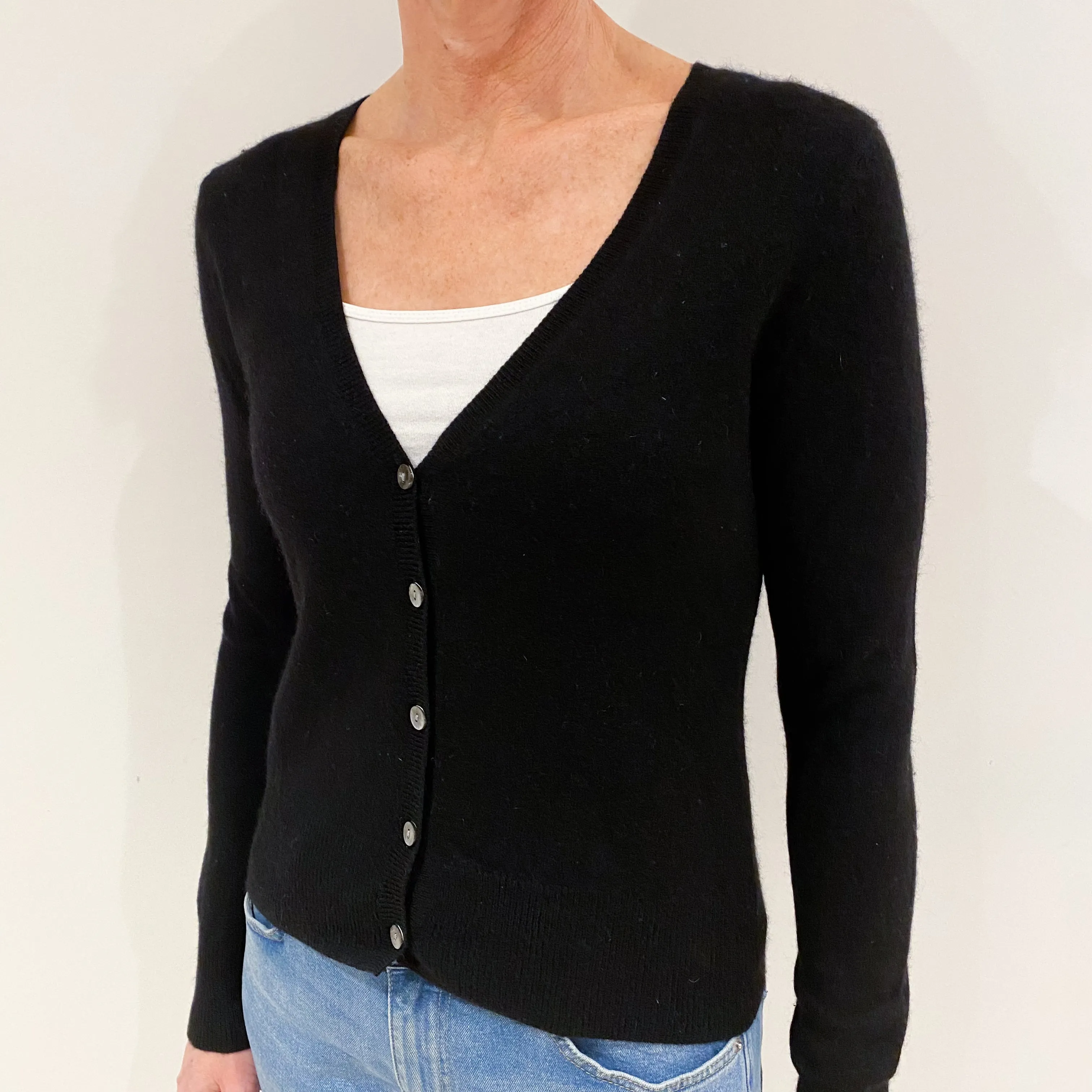 Black Deep V-Neck Cashmere Cardigan Small