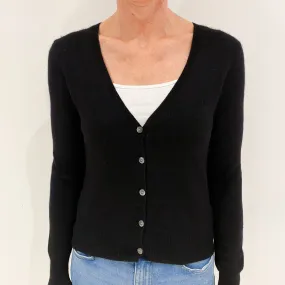 Black Deep V-Neck Cashmere Cardigan Small