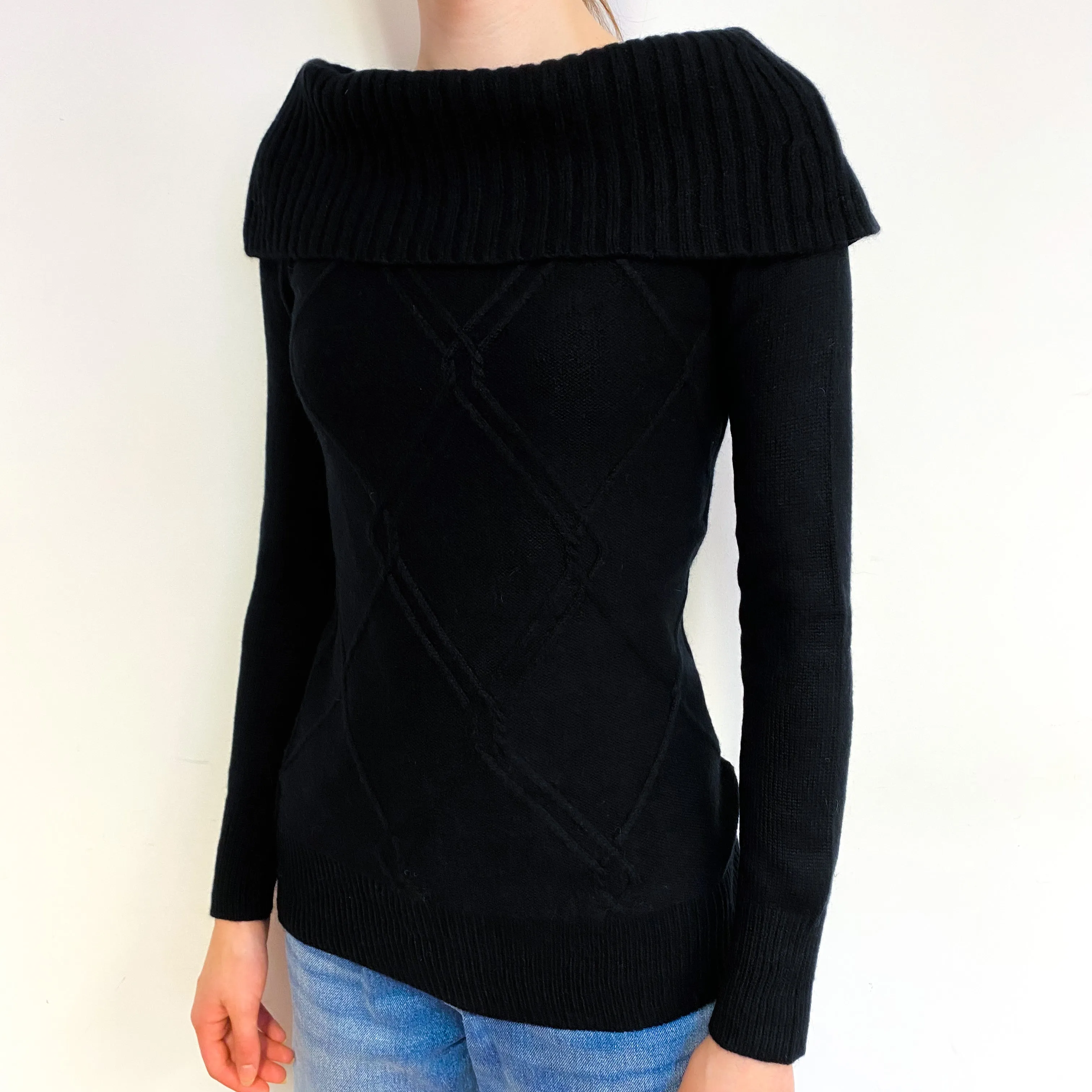 Black Off Shoulder Cashmere Keyhole Jumper Extra Small