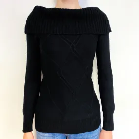 Black Off Shoulder Cashmere Keyhole Jumper Extra Small