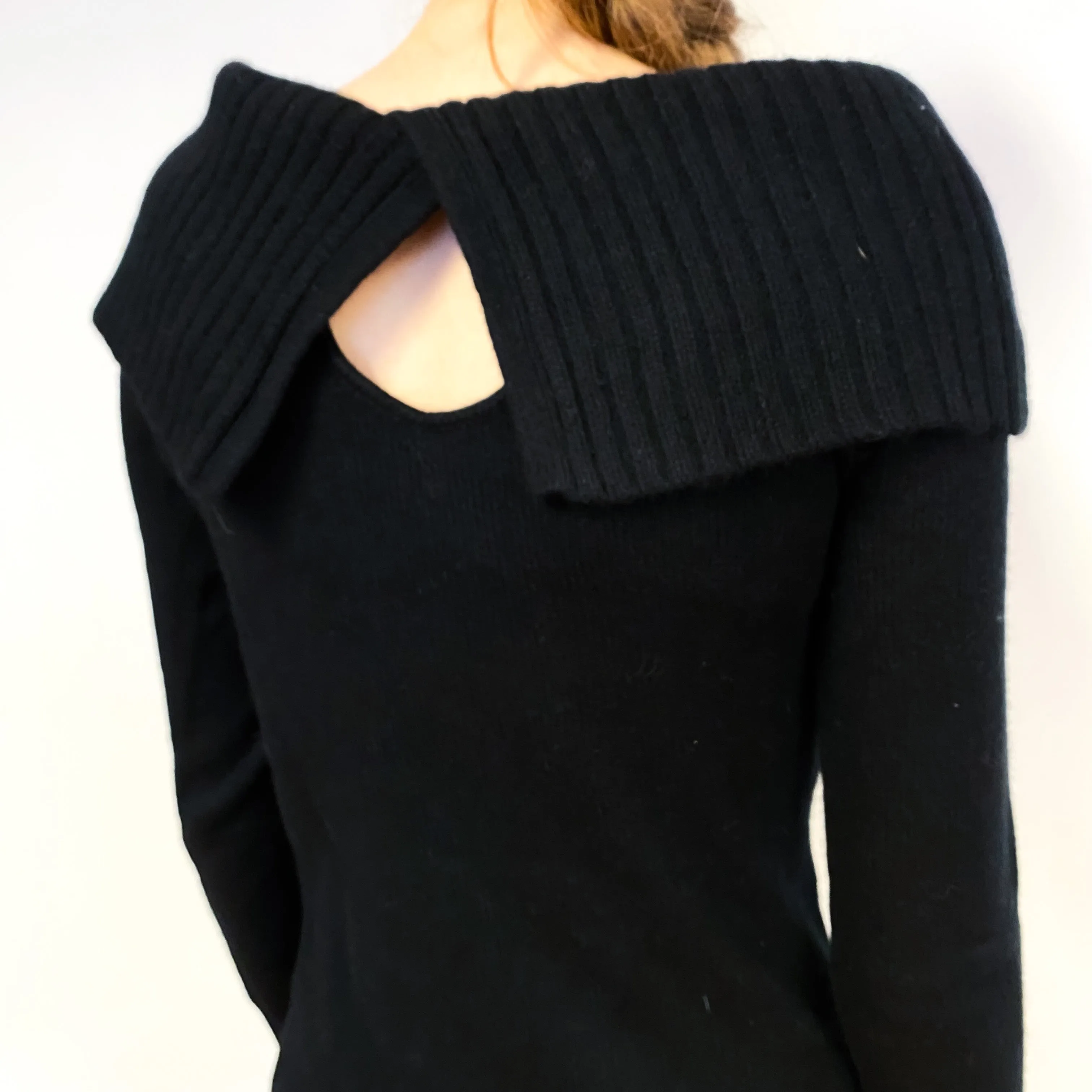 Black Off Shoulder Cashmere Keyhole Jumper Extra Small